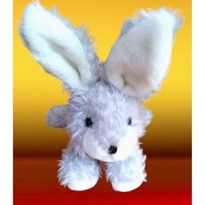 Vintage HUGFUN Bunny Rabbit Plush 8.5 Long Eared Gray Shaggy Stuffed Animal Toy